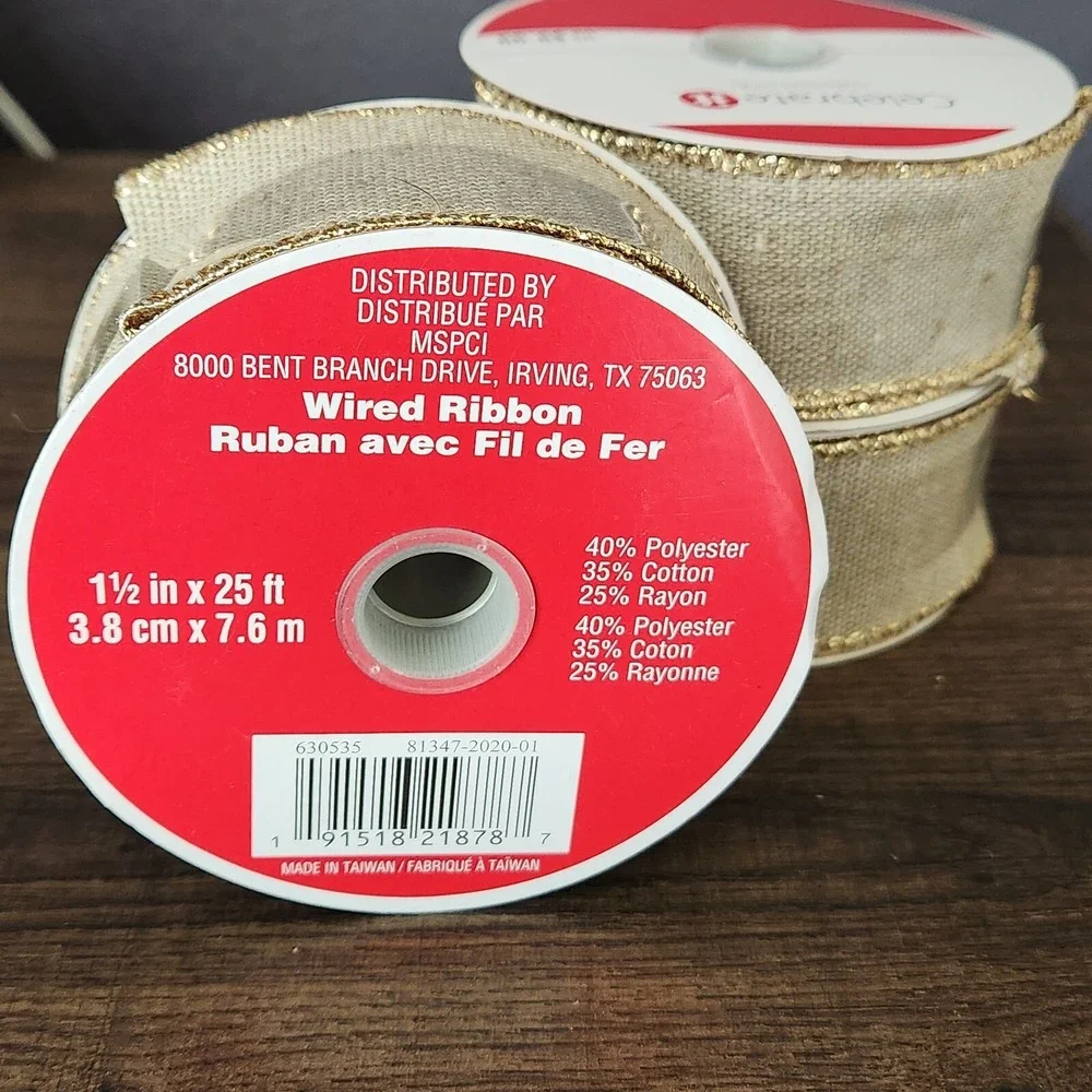 3 PC‎ Set Celebrate It Christmas Ribbon Linen Natural 1 1/2